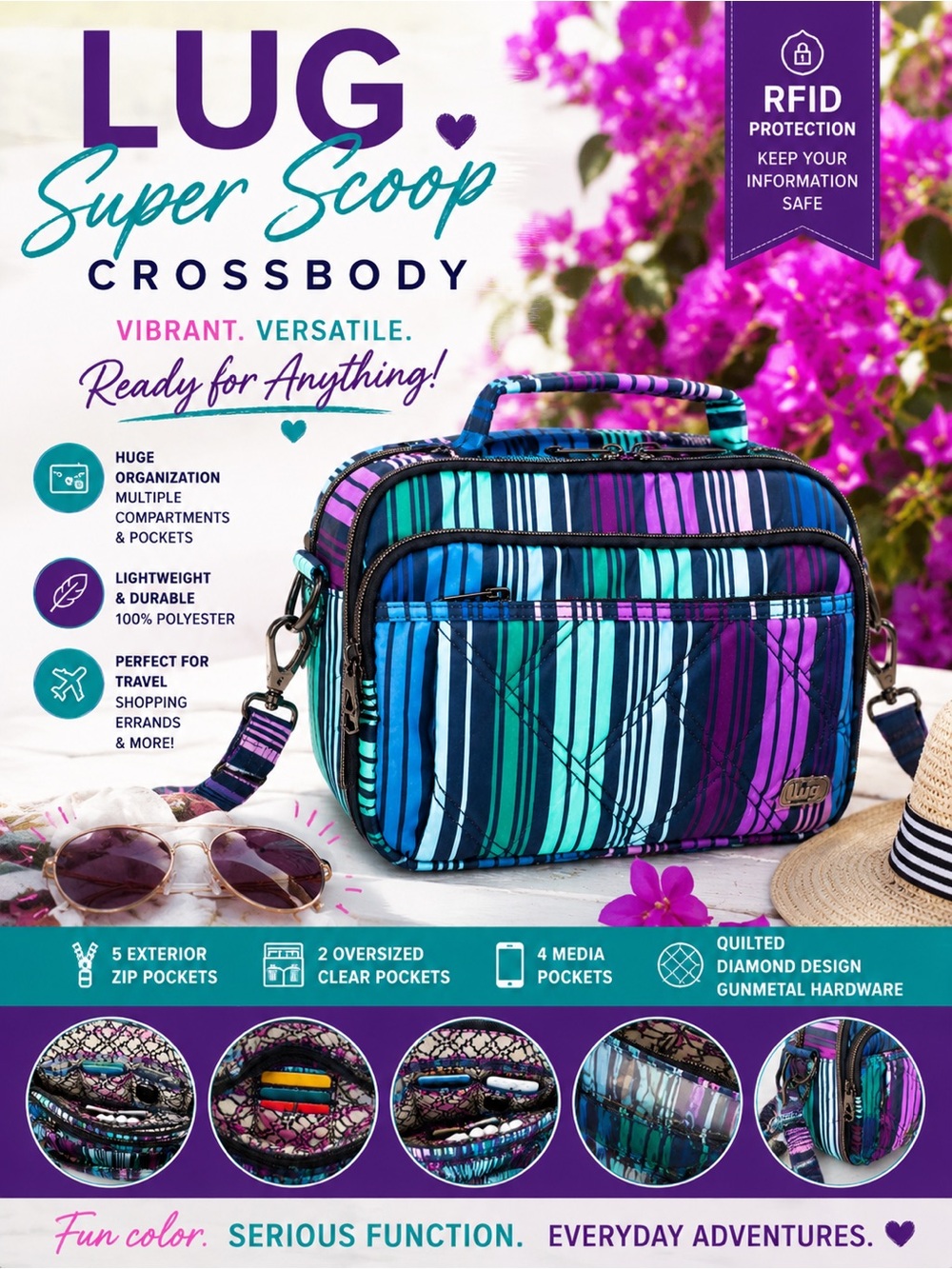 LUG Super Scoop Crossbody With RFID Travel Bag $82 MSRP Style & Organization